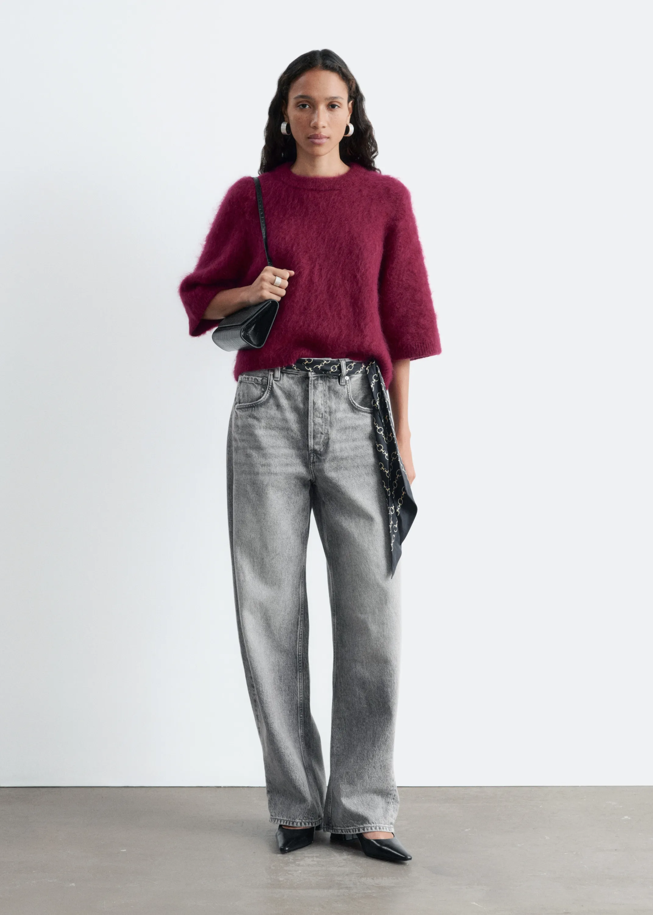 T-shirt en maille de mohair mélangé - Fuchsia foncé
