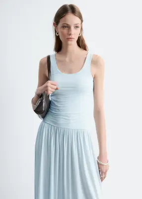 Robe longue froncée en jersey - Bleu clair — photo 1