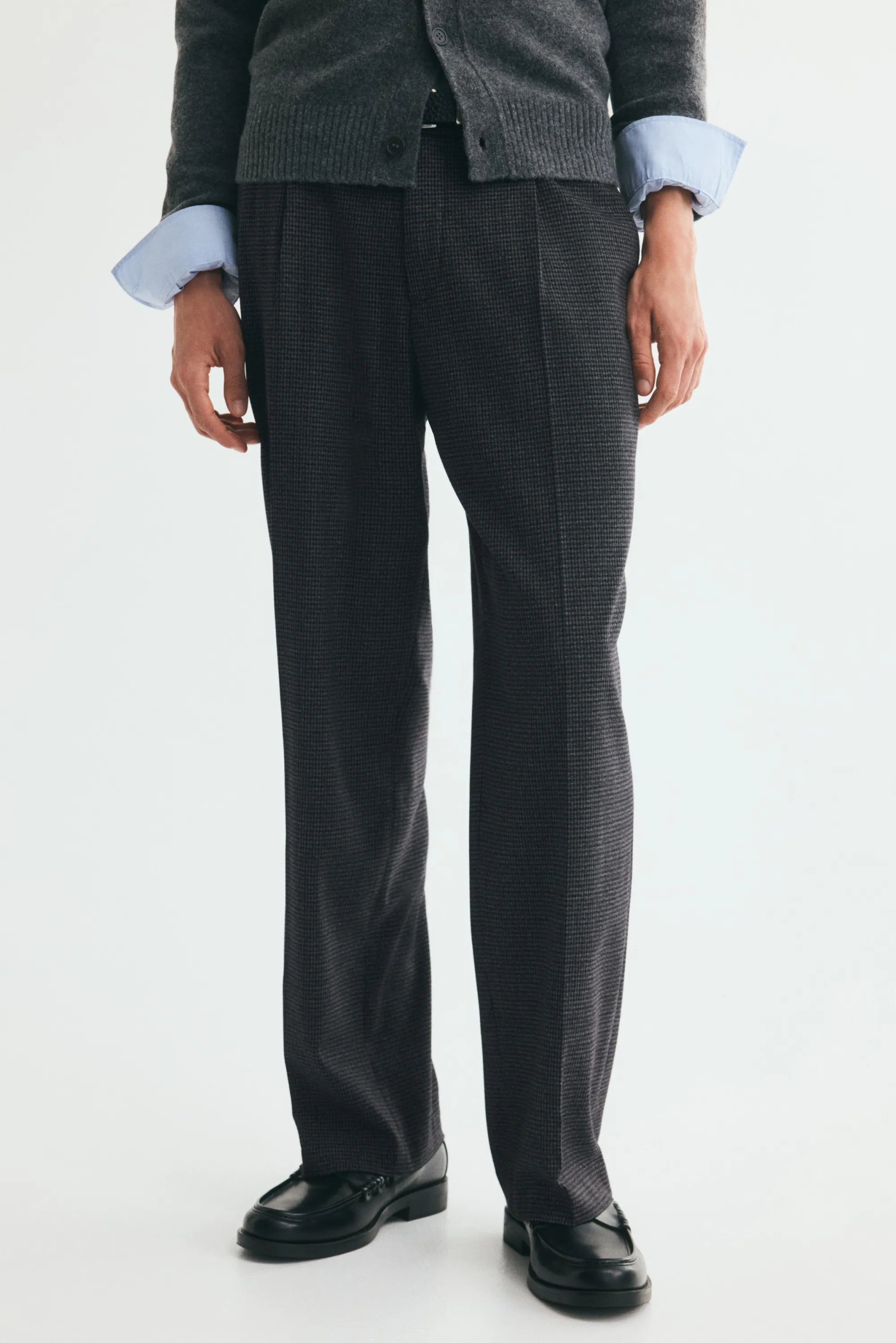 Pantalon chic Regular Fit - Gris foncé/carreaux