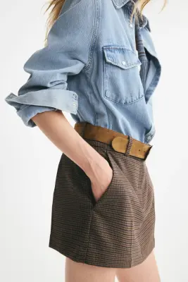 Jupe-short courte - Taupe/motif pied-de-poule — photo 4
