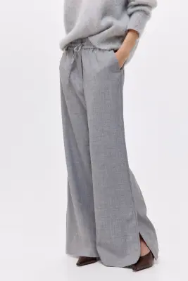 Pantalon évasé avec cordon de serrage - Gris chiné — photo 1