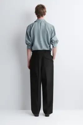 PANTALON DROIT DÉCONTRACTÉ EN MÉLANGE DE LAINE - NOIR — photo 3