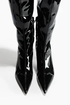 Bottes chaussettes vernies de hauteur genou - Noir — photo 1