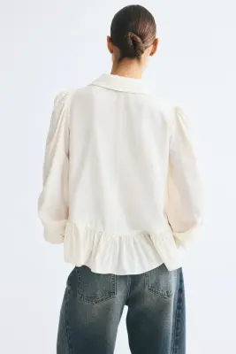 Blouse péplum avec col châle - Beige clair — photo 2