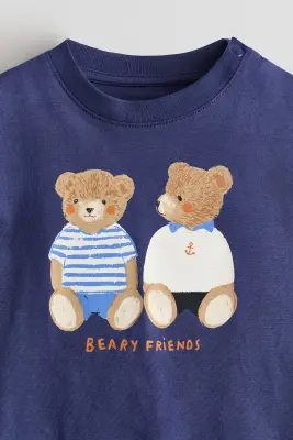 Lot de 5 T-shirts en coton - Bleu foncé/nounours — photo 4