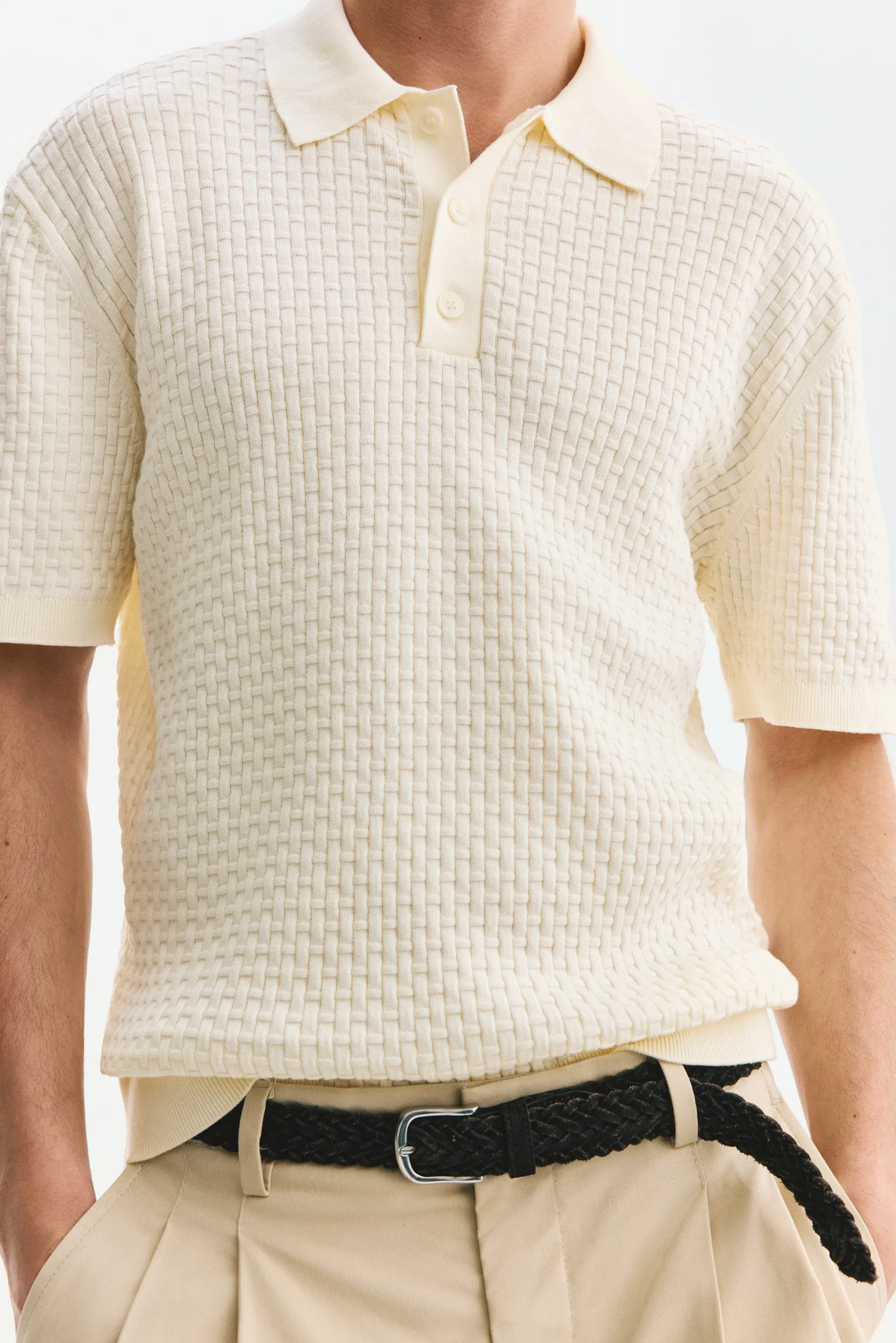Polo Regular Fit en maille de coton - Crème