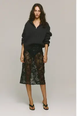 Pull oversize avec col zippé - Gris foncé chiné — photo 1