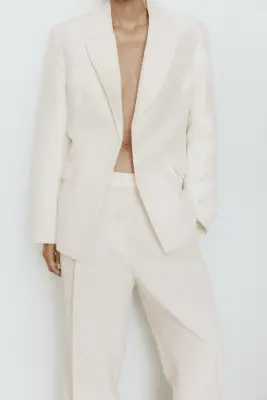 Pantalon chic en lin mélangé - Crème — photo 2
