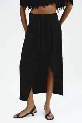 Jupe asymétrique avec panneau drapé - Noir — photo 2