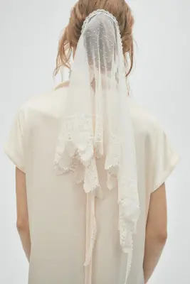 Foulard en mesh avec dentelle - Crème — photo 1