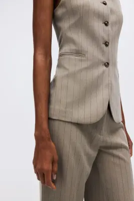 Long gilet sans manches - Grège/rayures tennis — photo 4