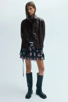 Veste croisée en tissu enduit - Marron foncé — photo 1