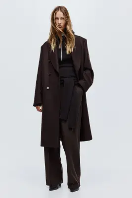 Manteau en laine mélangée - Marron foncé — photo 2