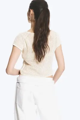 Top en crochet à manches courtes - Blanc — photo 2