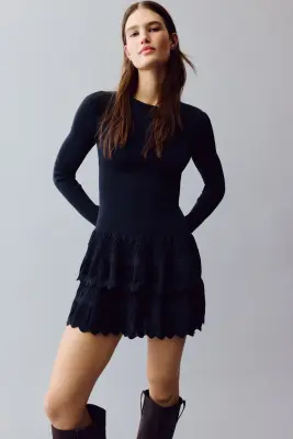 Robe avec jupe à étages - Bleu foncé — photo 1