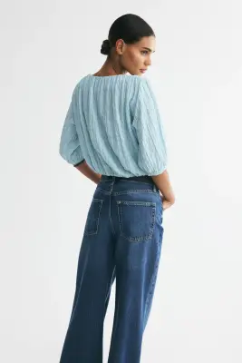 Blouse texturée avec base à effet boule - Turquoise clair — photo 3