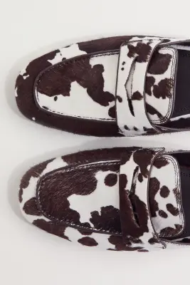 Mules mocassins en cuir - Marron/imprimé peau de vache — photo 2