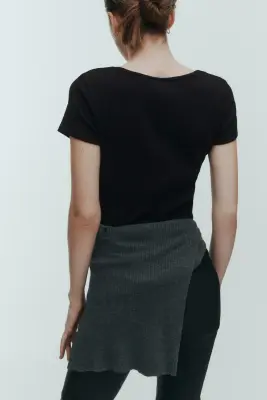 T-shirt en coton côtelé - Noir — photo 3