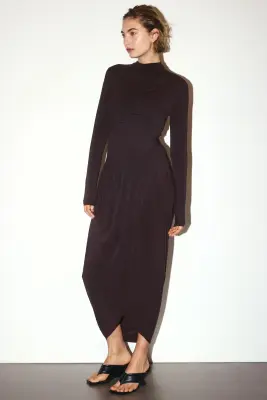 Draped jersey dress - Marron foncé — photo 2