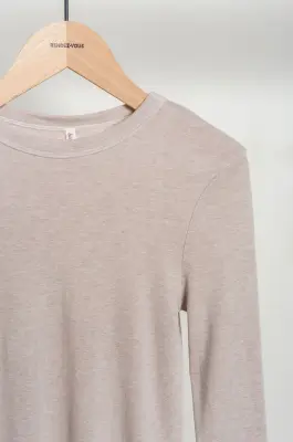 BABACO – Cotton/Silk Basic Long Sleeve T-shirt BA01-CR36 – Stone Beige — photo 2