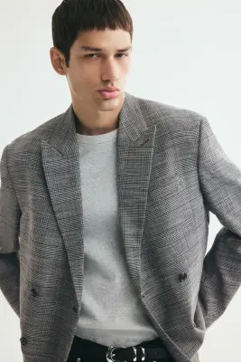 Veste Relaxed Fit à fermeture croisée - Gris/carreaux — photo 2