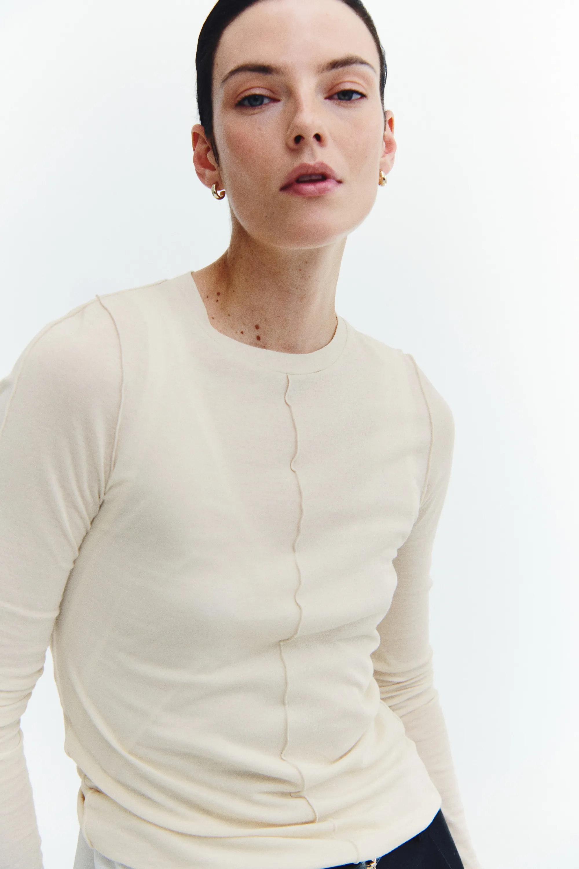 Top à manches longues en coton - Beige clair