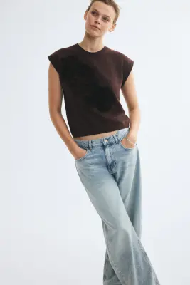 Pull sans manches avec appliqué en mesh - Marron foncé — photo 2