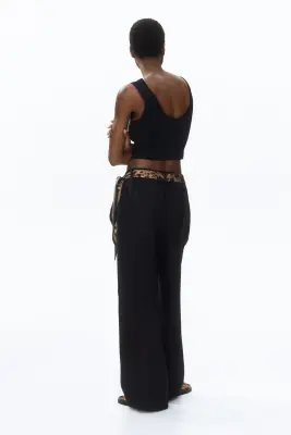 Pantalon en lin mélangé avec foulard - Noir — photo 3