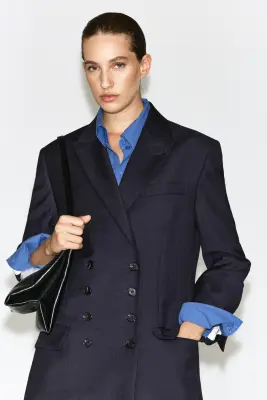 BLAZER LONG CROISÉ EN LAINE - BLEU MARINE — photo 2