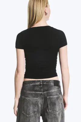 Top Henley à manches courtes - Noir — photo 3