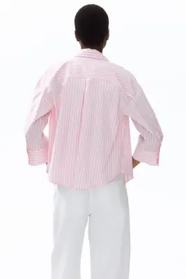 Chemise courte en popeline - Rose clair/rayé — photo 3