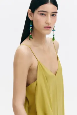 Robe en crêpe à effet drapé - Vert-jaune — photo 1