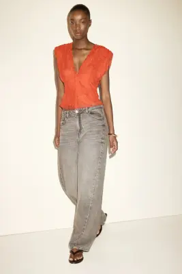 Top en dentelle avec encolure en V - Orange foncé — photo 1