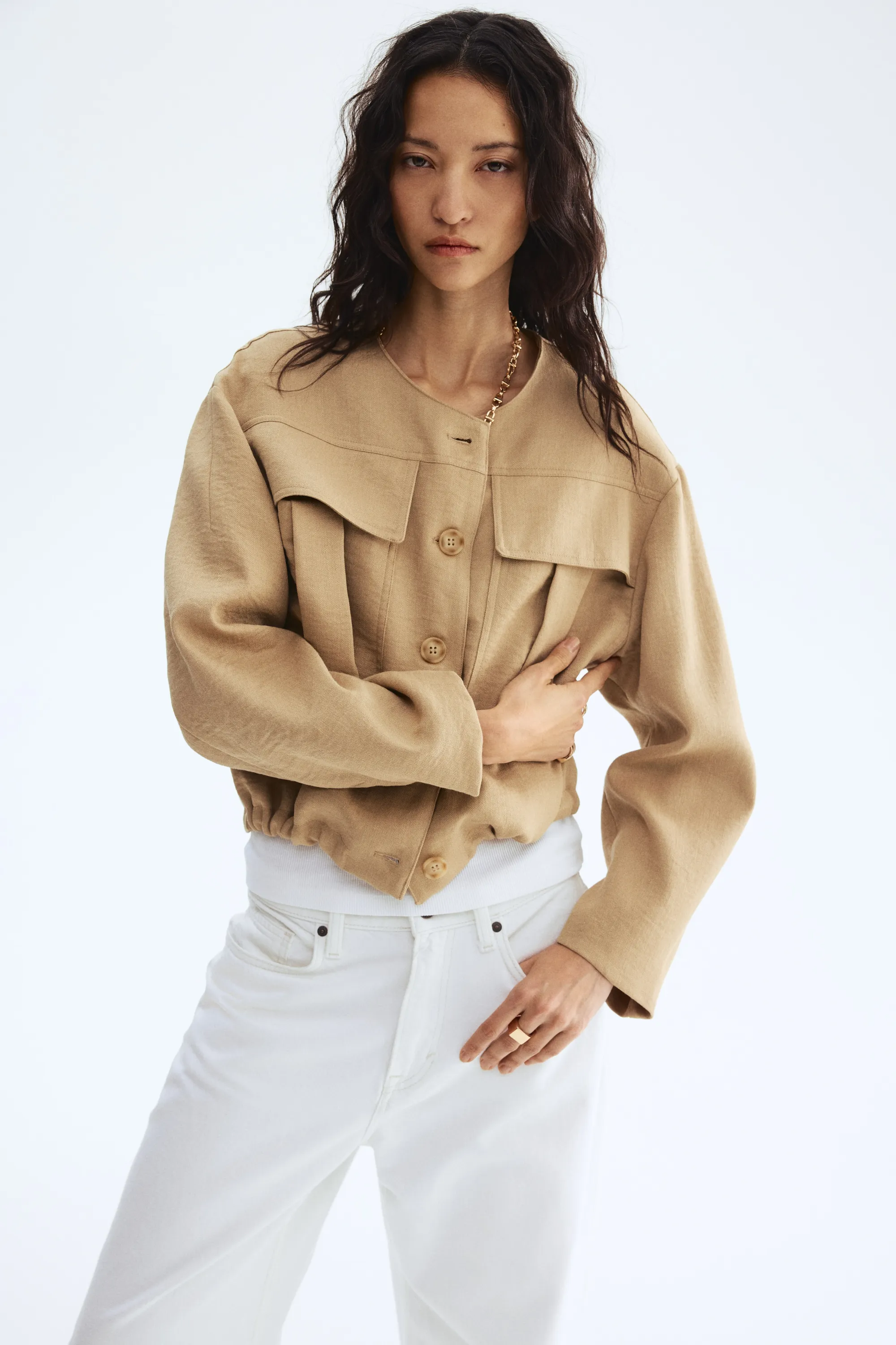 Veste sans col - Beige
