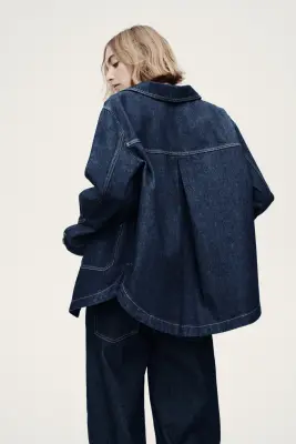 Denim shacket - Bleu denim foncé — photo 3