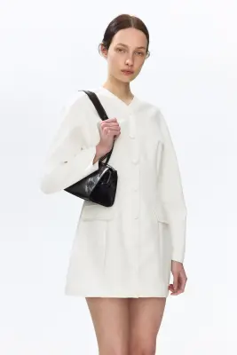 Robe blazer à encolure en V - Blanc — photo 2