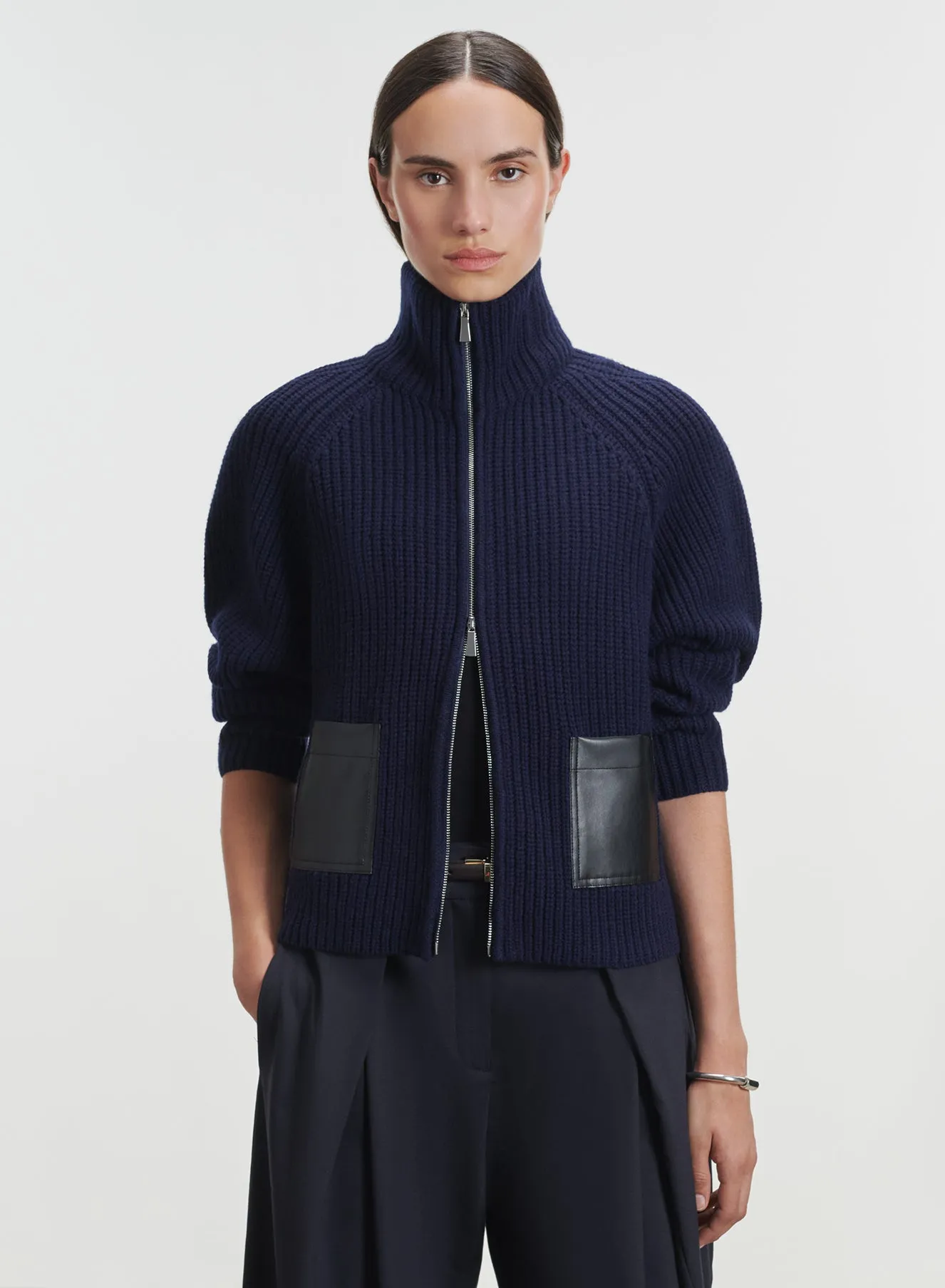Gilet en cuir et laine mérinos