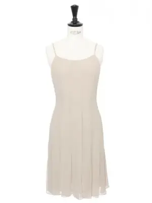 Robe courte cintrée en mousseline de soie gris vert à fines bretelles Prix boutique 3000€ Taille XXS — photo 1
