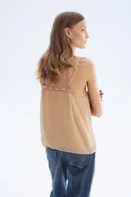 Top brodé à bretelles fines - Beige — photo 2