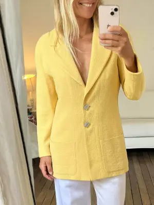 Veste blazer en tweed de laine jaune boutons nacre Prix Boutique est. 6000€ Taille 38 — photo 5