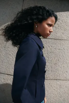 Veste en twill à fermeture croisée - Bleu marine — photo 3