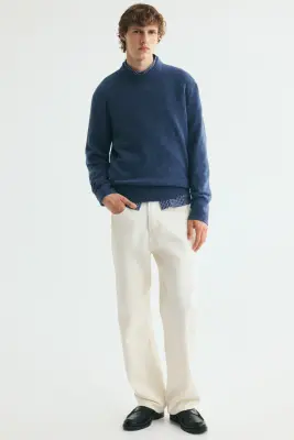 Pull Regular Fit à la finition brossée - Bleu foncé — photo 2