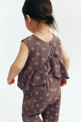 Ensemble 2 pièces avec top et pantalon - Marron clair/fleuri — photo 2