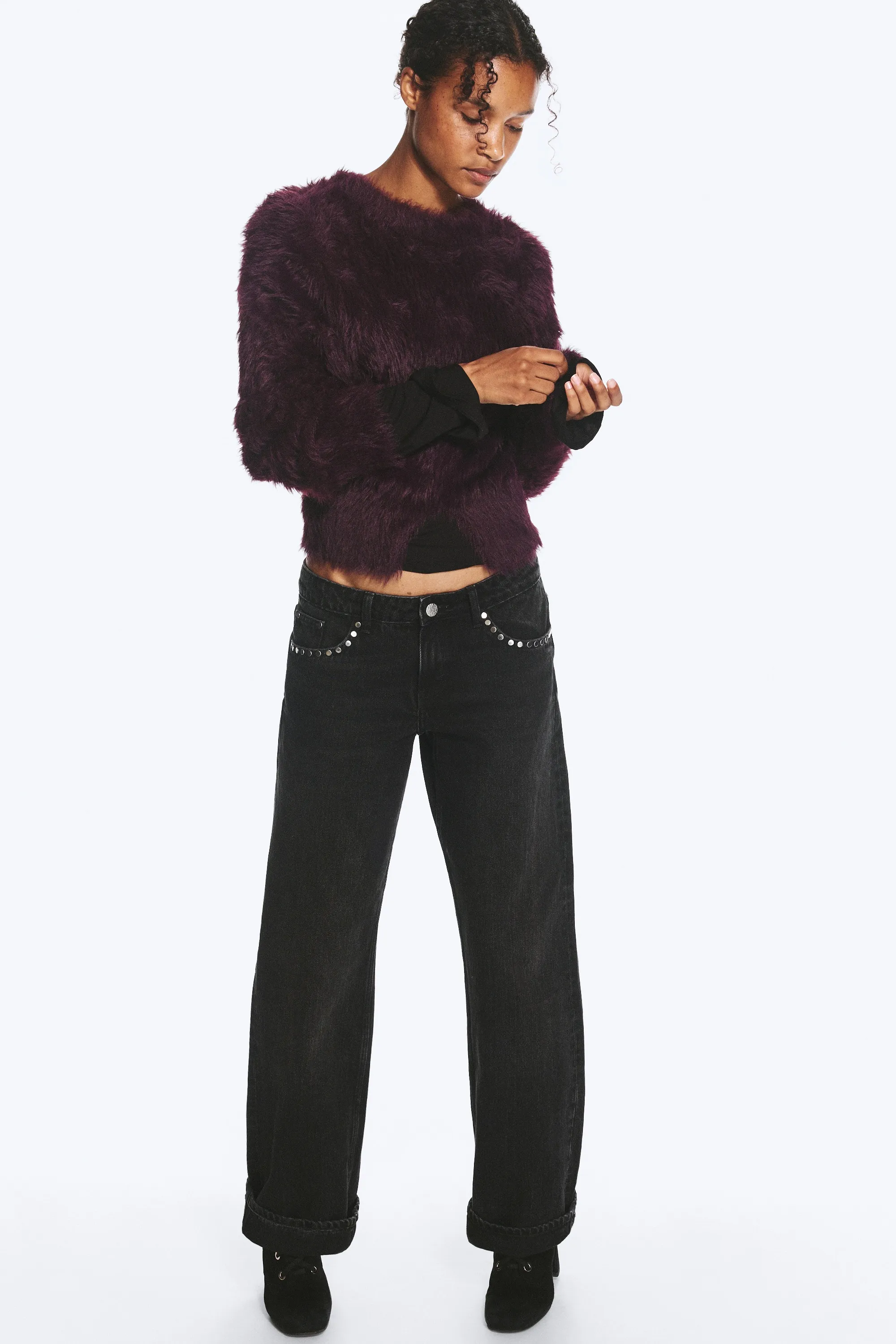 Pull en maille duveteuse - Prune
