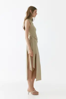 Robe côtelée avec panneau - Beige clair — photo 2