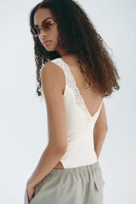 Body en jersey avec dentelle - Jaune pâle — photo 2