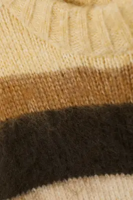 Pull en maille duveteuse coupe décontractée - Rayures jaune fané & marron — photo 3