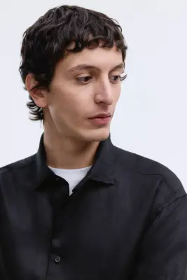 Chemise Slim Fit en lin - Noir — photo 2