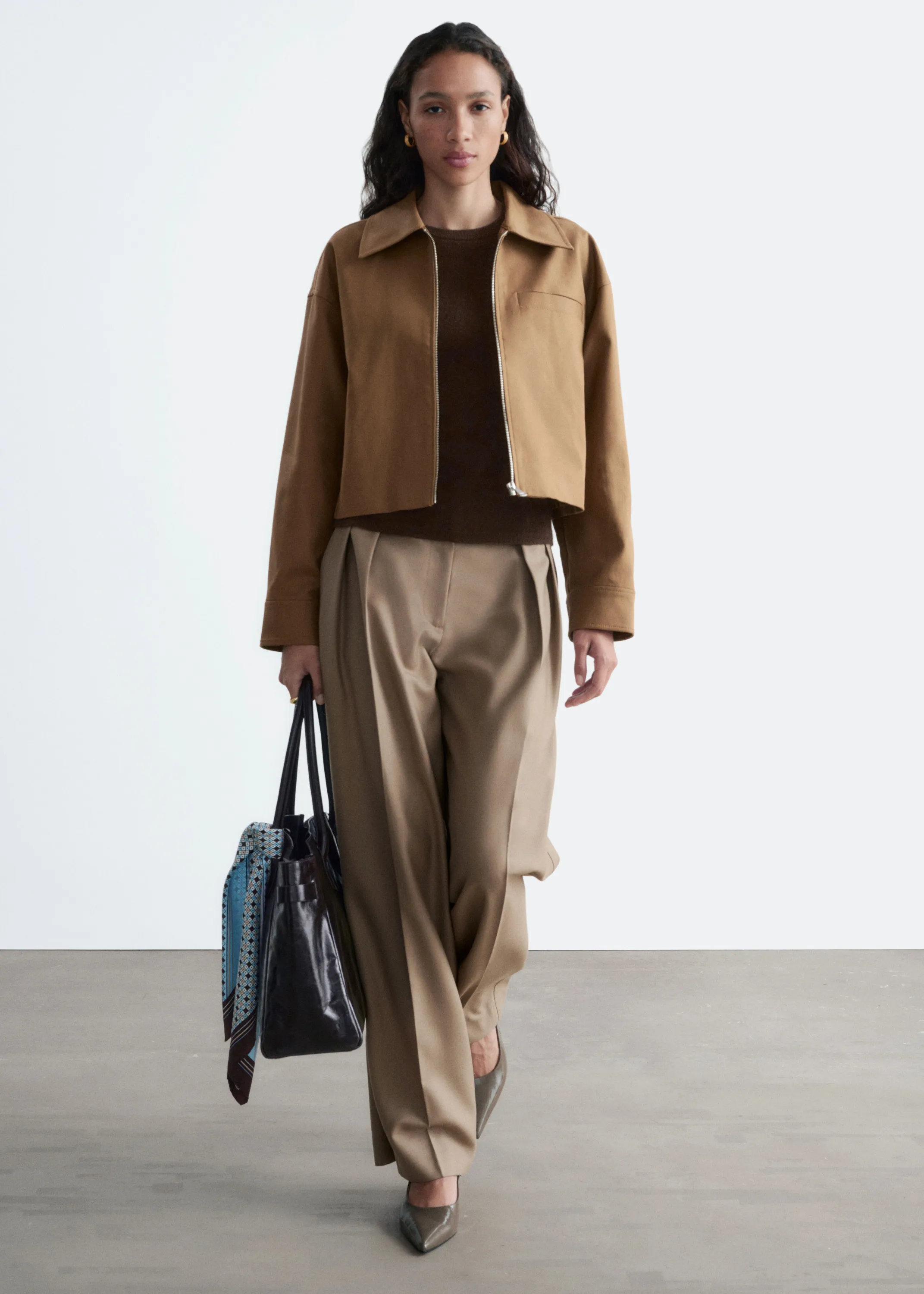 Veste courte en sergé - Beige foncé