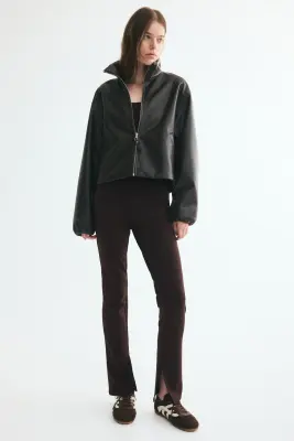 Pantalon à taille élastique en jersey romanite - Marron foncé — photo 1